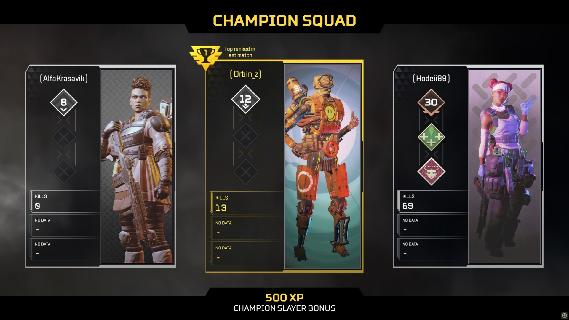 Squad line-ups, highlighting your team and other top squads — Apex Legends